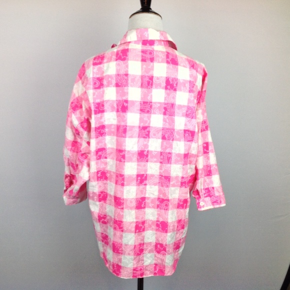 Vintage Try 1 Top Womens Large Pink Plaid Paisley - Picture 6 of 7